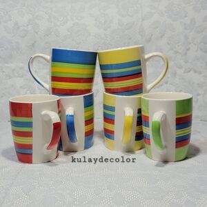 BrylaneHome Santa Fe Striped Coffee Mug Set Colorful Southwest Fiesta Set of 6